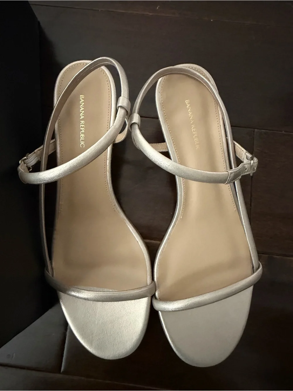 Banana Republic Metallic Strappy Kitten Heel Sandals Italian leather